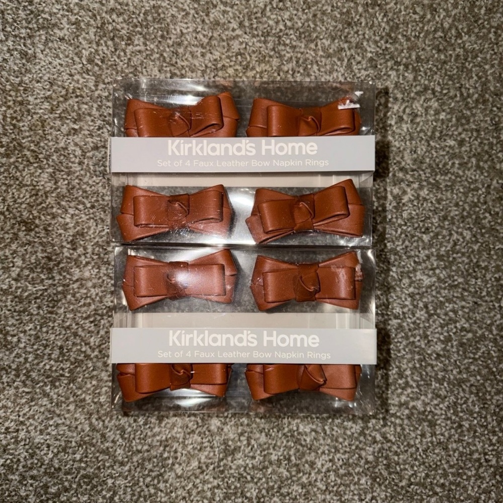 Kirklands Brown Faux Leather Bow Napkin Rings